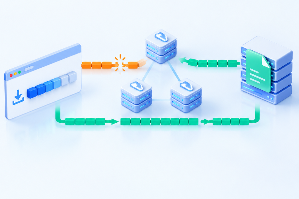 Saved browser download segments no longer match the updated origin file, requiring version checks through the CDN.